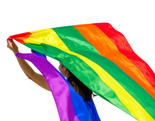 Flowing Beach Sarong with Rainbow Stripes, Front View, Isolated on Transparent Background