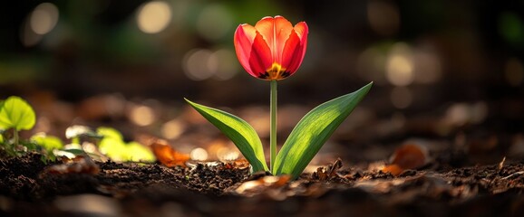 Vibrant Tulip Emerging from Earth