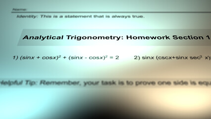 Generic Trigonometry Homework Assignment for High School