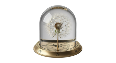 Dandelion Seedhead Under Glass Dome on Compass Rose