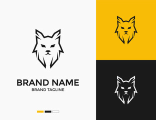 Cat head silhouette line logo