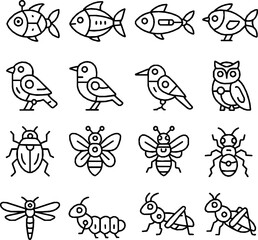 Robot Animal Vector Icon Set – Fish, Birds and Insects