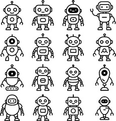 Cute Robots Vector Icon Set – Minimal Monoline Style