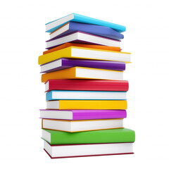 A stack of ten books with a vibrant gradient of colors on transparent background