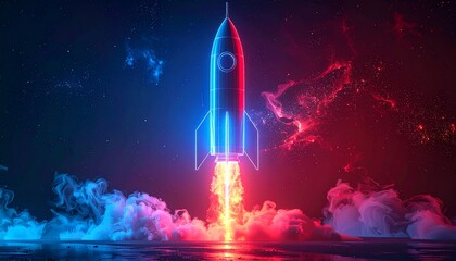 X-ray vertical diagram of rocket split red and blue symbolizing innovation and launch