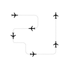Airplane with Dotted Line Route, Minimal Flight Path Vector Illustration