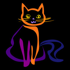 Colorful Abstract Line Art Cat with Whimsical Feel Illustration