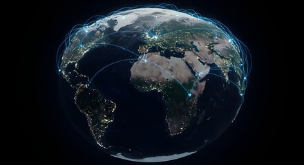 Global digital network connecting continents, symbolizing industrial connectivity, technology, and innovation.