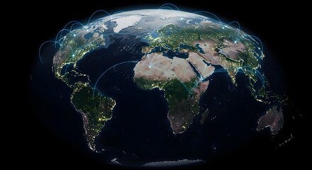 Global digital network connecting continents, symbolizing industrial connectivity, technology, and innovation.