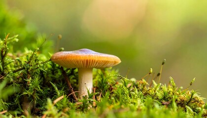 A single mushroom in a bed of moss