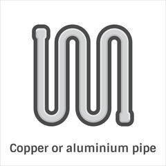 Pipe coil vector icon. Component in air conditioning HVAC systems to carry refrigerant. Function in cooling and ventilation processes. Visuals related to HVAC technology and refrigeration systems.