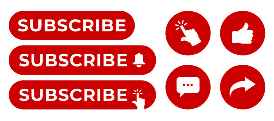 Modern subscribe like comment share YouTube icon set for social media engagement and digital content promotion