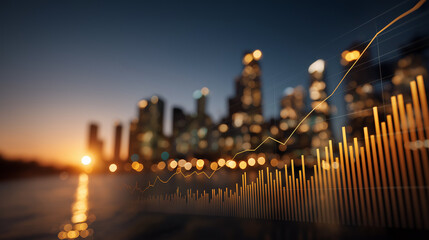 Financial Growth in Cityscape: A dynamic visualization of financial growth unfolds against a stunning urban skyline backdrop, showcasing a continuous upward trend in investment and profitability. 