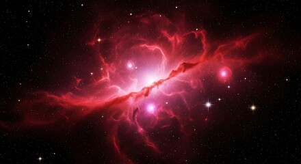 Vibrant Red Nebula Illuminates Starry Cosmic Expanse