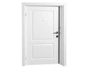 Naklejka premium Top-Down Perspective of Minimalist White Door Partially Opened, Isolated