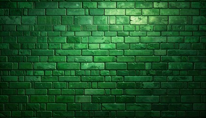 Green brick wall illuminated
