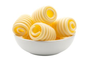 Delicious freshly made butter rolls served in a white ceramic bowl Isolated on transparent background


