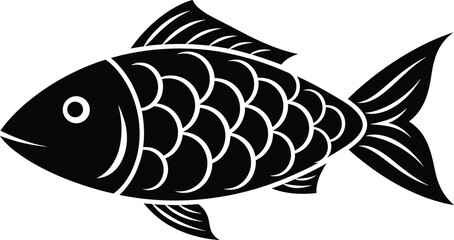 Black and white fish illustration, stylized aquatic animal design, vector sketch for logo, marine life artwork, decorative graphic, educational content
