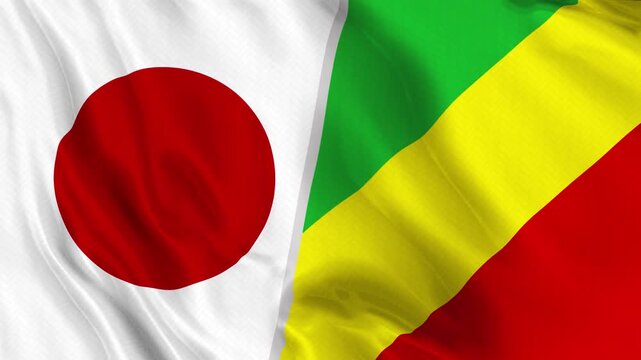 Japan and Congo Republic Flag Waving Animation Seamless Loop