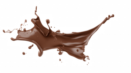 Close-up of glossy chocolate splashing with isolated on transparent background