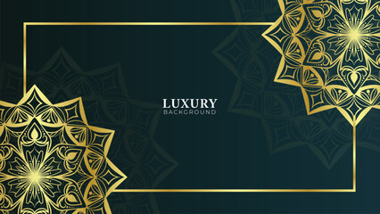 Green Luxury mandala background golden arabesque pattern Arabic Islamic east style. Ramadan Background