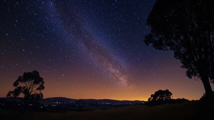 Naklejka premium Milky Way over a field at night