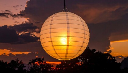 Illuminated paper lantern at sunset
