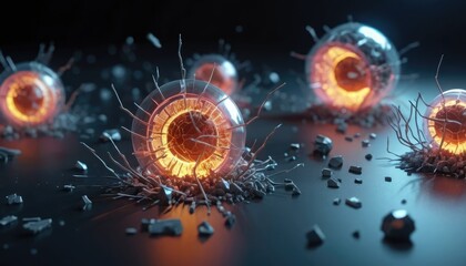 Obraz premium A microscopic view of futuristic self-healing materials, nanobots repairing damage