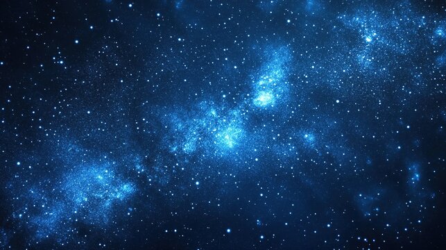 Dark blue starry background (night sky/space theme)—stars glow in blue shades, small white light dots; intricate star pattern across frame, creates depth & vastness; high-definition, high-quality