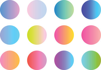 Vibrant Holographic Gradient Circles Set for Modern Design Elements and UI Buttons. Isolated on Transparent Background. 