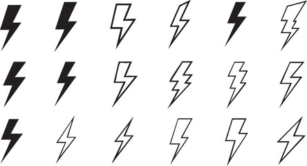 Lightning Bolt Icons Set
Thunderbolt Flash Energy Symbols
Electric Power Warning Sign Collection
Modern Lightning Strike Vector Pack
Energy and Power Iconography