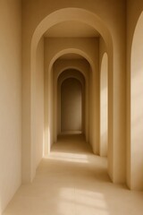 Fototapeta premium Architectural Arches: A captivating hallway composed of a series of repeating arches, creating a sense of depth and symmetry, with a play of light and shadow adding intrigue to the minimalist design.