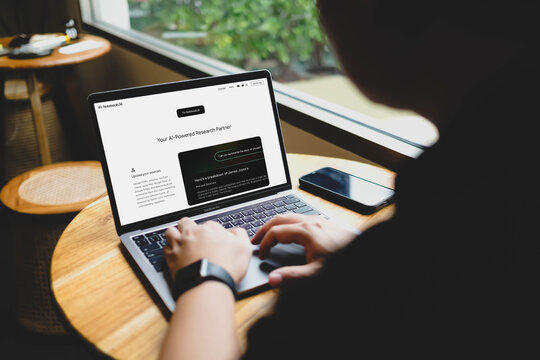 Bangkok, Thailand. September 11, 2025; A person using NotebookLM, Google's AI-powered research and writing assistant, on a laptop to analyze and summarize documents.