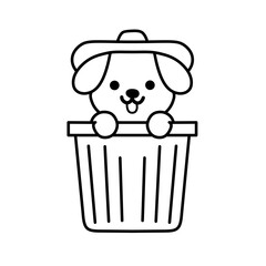 Sketch illustration of a puppy in a trash can, use this design for icons, stickers or for editing purposes and for coloring books. 