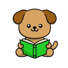 Illustration of a dog reading a book, use this design for icons, stickers or for editing purposes. 