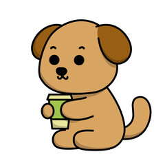 Illustration of a dog sitting enjoying coffee, use this design for icons, stickers or for editing purposes. 