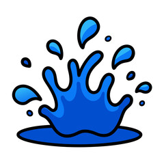 Blue water splashes and puddles with dark outlines liquid vector on white background.