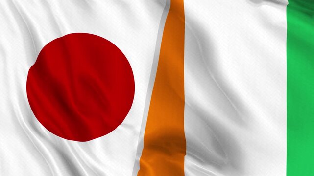 Japan and Cote dIvoire Flag Waving Animation Seamless Loop