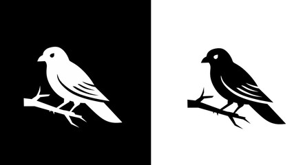 Minimalist Bird Silhouette Perched on Branch in Black and White Design