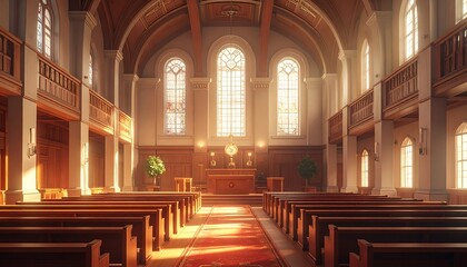 A sunlit church interior