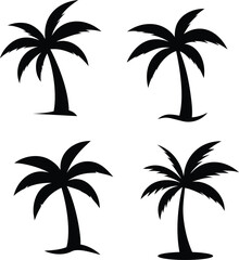 Set of black vector palm trees silhouette transparent background