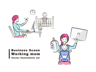 仕事と子育てを両立する在宅ワークのワーキングマザーと赤ちゃん｜ビジネスシーン