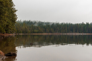 Foggy afternoon on Lake of the Woods, Oregon, USA.