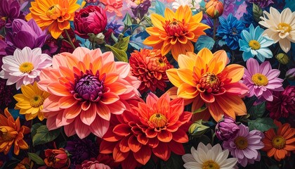 Vibrant floral arrangement of various blooms