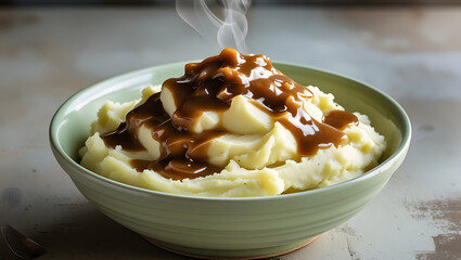 Comfort Food Bowl of Mashed Potatoes and Gravy