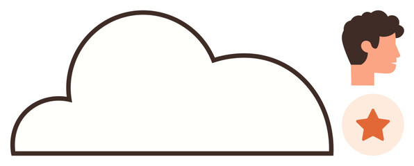 Outline cloud with male profile and star icon, symbolizing connectivity, recognition, technology, aspiration. Ideal for creativity, teamwork, innovation, personal growth leadership modern tech