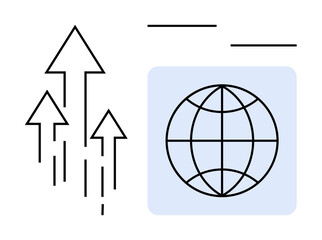Globe icon with arrows pointing upward, signifying progress, growth, and globalization. Ideal for business, innovation, success, networking, technology international reach and economic development