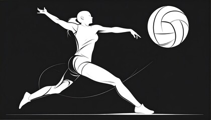 Dynamic vector illustration of a female volleyball player spiking the ball