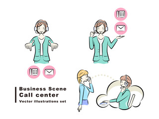 コールセンターの女性オペレーターと電話で相談する女性,お問い合わせ先の案内｜ビジネスシーン