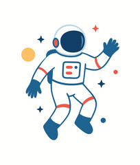 Charming astronaut illustration in a spacesuit, floating happily in the universe, an icon of science and cosmic exploration